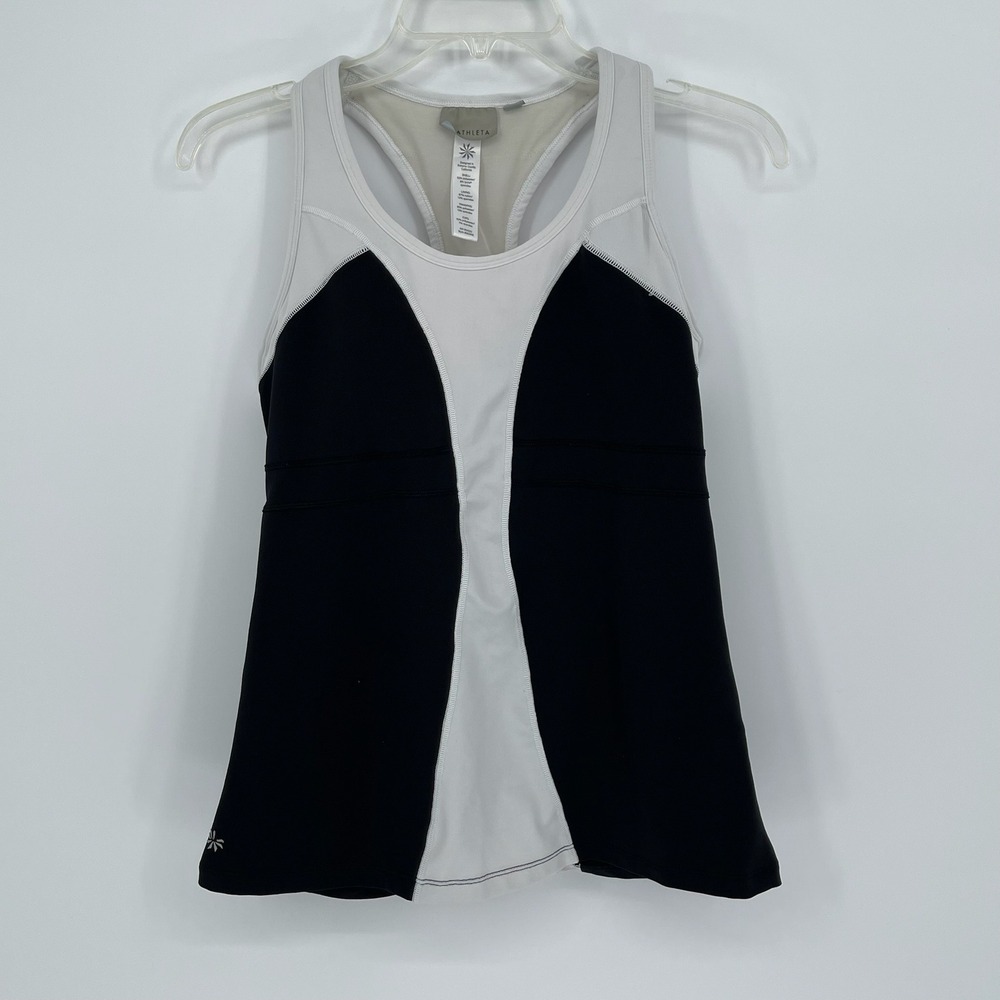 Athleta Women's Black White Colorblock Racerback Built-in Bra Tank Top Size M